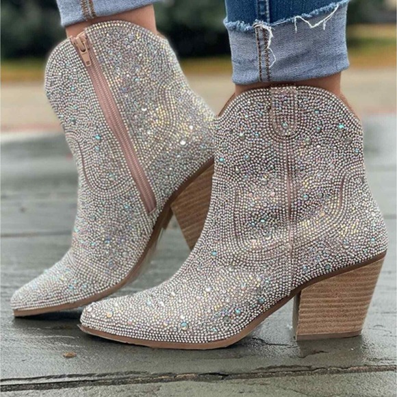 Matisse Rhinestone Cowboy Boots Pointed Toe Western Ankle Booties Sparkly 7 New - Picture 1 of 15